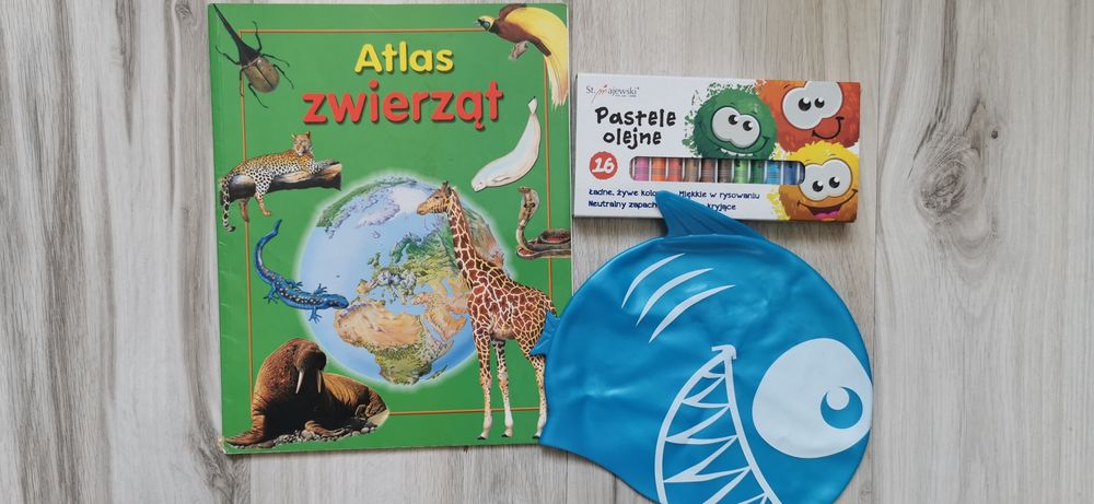 Super zestaw kreatywny Altas zwierząt, pastele olejne Majewski,czepek