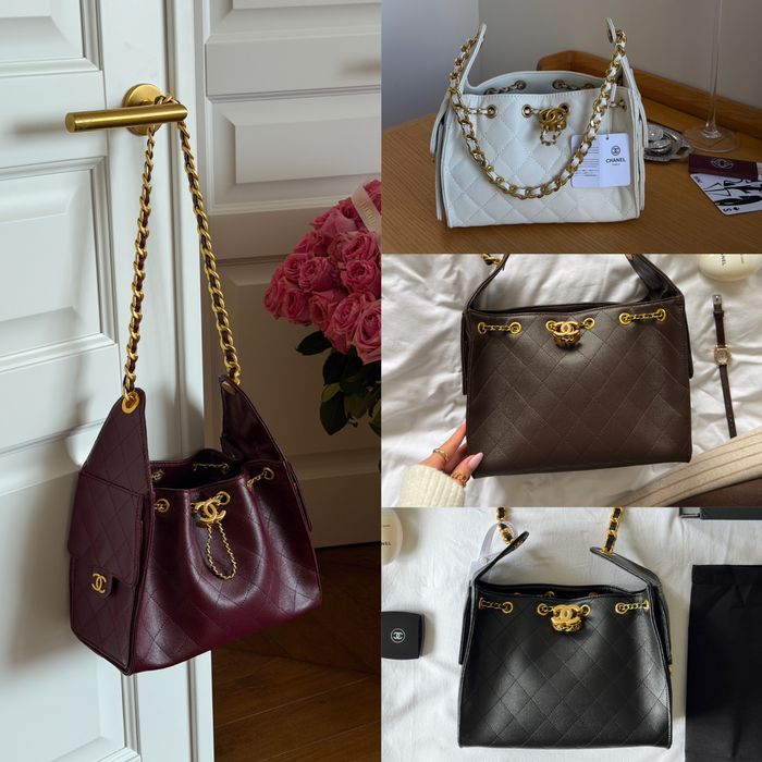 Сумка Chanel Handbag in Grained Calfskin бургунді,біла,коричнева,чорна