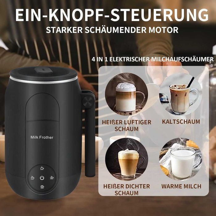 Elektryczny spieniacz do mleka Cappuccino 4 w 1 cichy  czarny