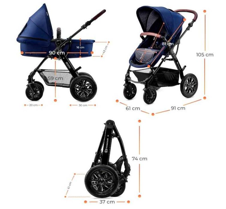Carrinho de Bebé Kinderkraft Trio 3 em 1 Moov Navy - Azul, Novo
