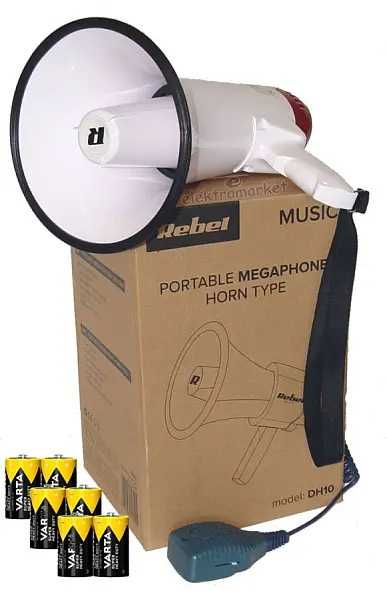 Megafon REBEL DH10 20W dwa mikrofony, syrena, komplet baterii