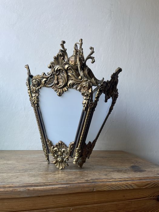 Stara lampa wisząca klosz żeliwna mosiężna solidna vintage PRL