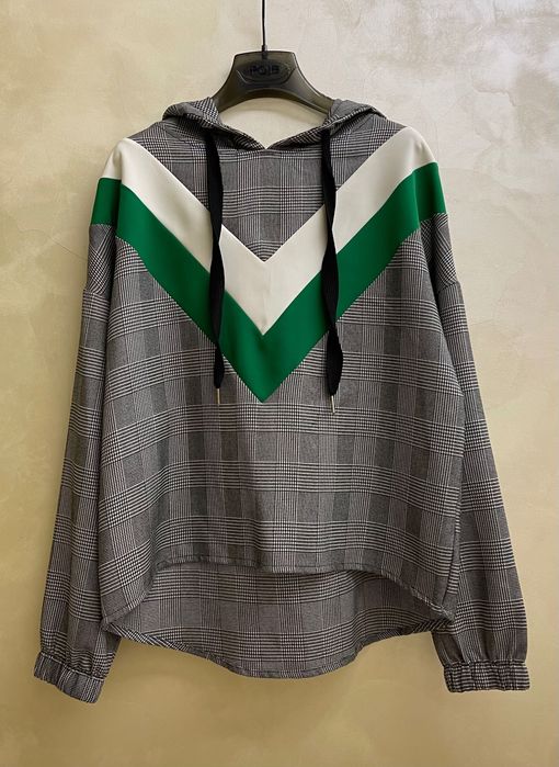 Stradivarius світшот сірий зелений з капюшоном оверсайз в клітинку M L