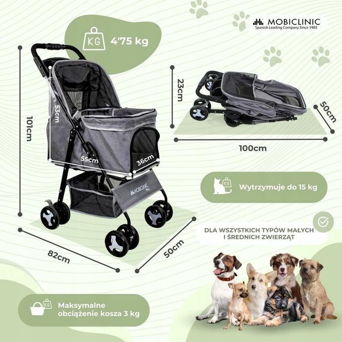 Wózek Mobiclinic Pets Zuma Gris max 15kg