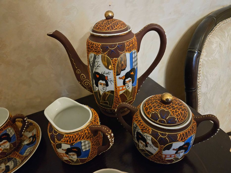 Serviço de chá japonês vintage Geisha lithophane completo