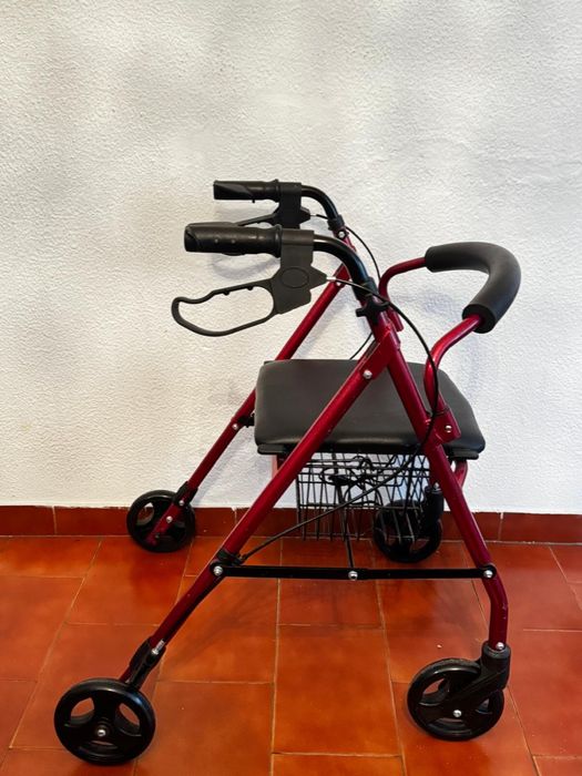 Andarilho com 4 rodas, banco e cesto