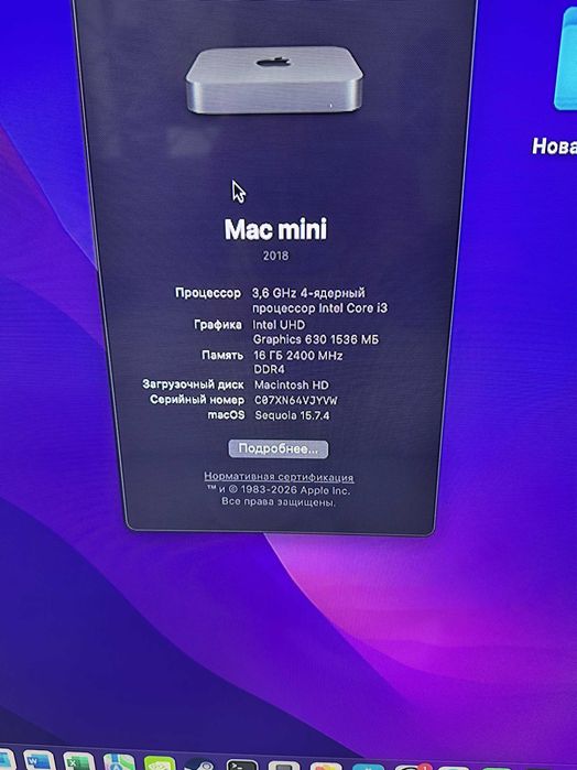 Mac Mini 2018 i3 3.6Ghz 16/256