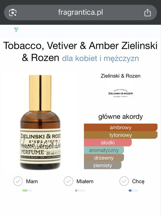 Niszowe perfumy Zelinski & Rozen - Tabacco, Vetiver & Amber 10ml