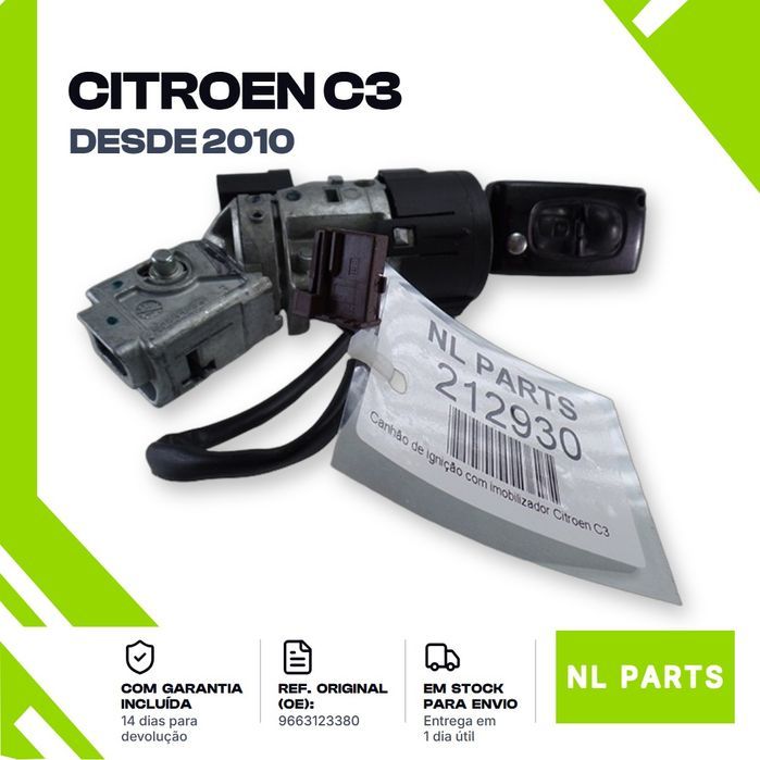Canhão de ignição com imobilizador Citroen C3 9663123380 (2010 em diante)