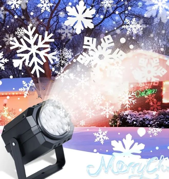 Акция! Проектор ночник светодиодный Новогодний снег Снежинки