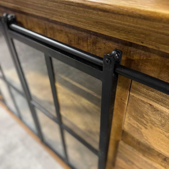 Duża masywna drewniana komoda z szyba/witryna mango 190cm ZAPRASZAM