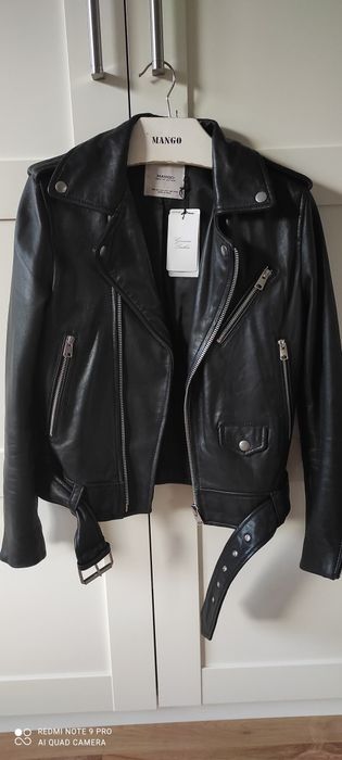 Kurtka ramoneska skóra naturalna Mango nowa z metką XS czarna