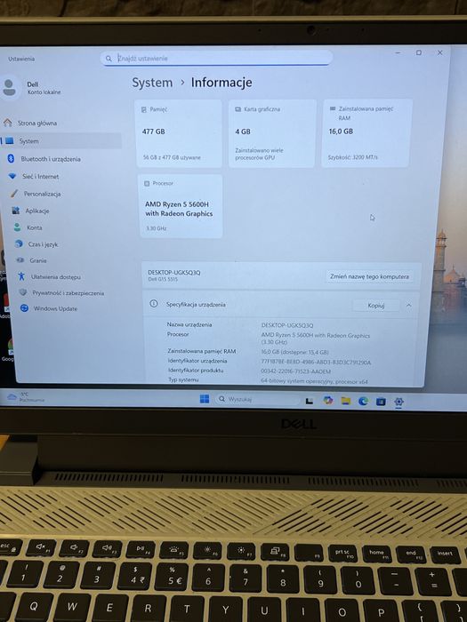 Laptop Dell G15 5515 Ryzen 5 / 16GB /SSD 512GB / RTX 3050 15,6 Win 11