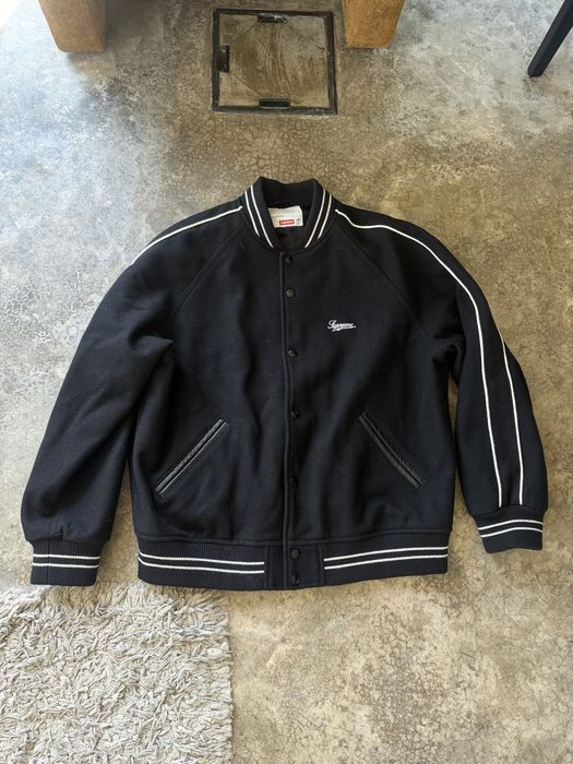 Supreme x Jamie Reid “It’s All Bollocks” Varsity Jacket — Black, SS21 — SKU SS21J65 BLACK.