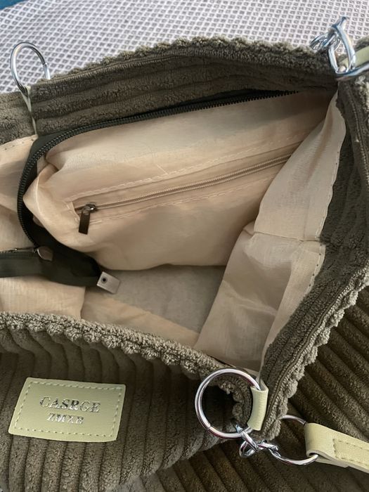 Nowa sztruksowa torebka zielona khaki na ramię