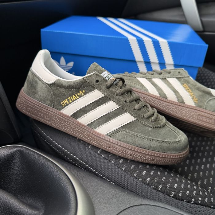 Чоловічі жіночі кросівки адідас спезиал хакі Adidas Spezial Khaki white замша