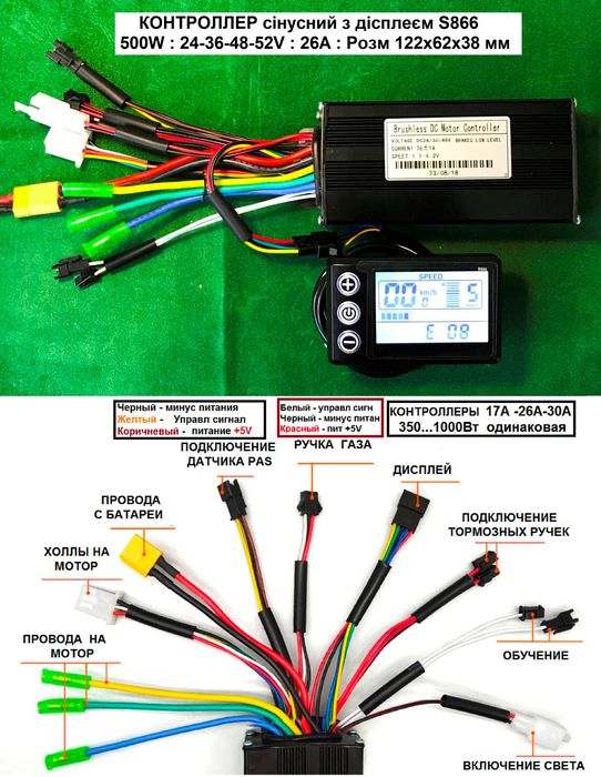 Контроллер сінусний 350-500-2000W, ДІСПЛЕЙ S866: 24-36-48-60V