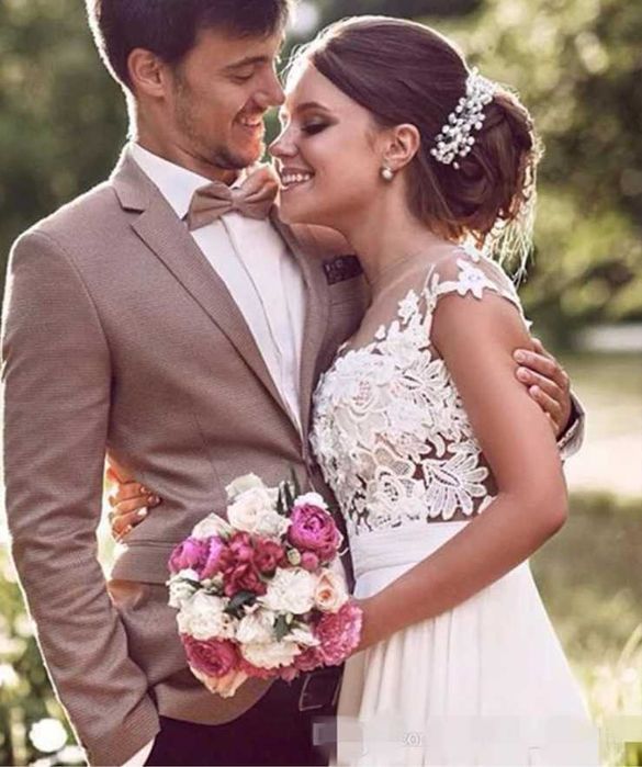 Suknia ślubna #56 boho linia A ivory zamek guziczki rozmiar 42 XL