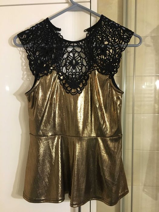 Bluzka damska wieczorowa czarno-złota z koronką R.36/38