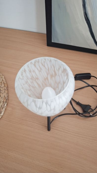 Szklana lampa lampka nocna metalowa podstawa szklany klosz PRL polam e