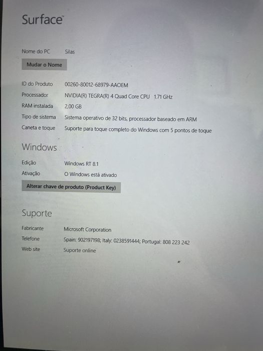 Surface RT 8 usado em bom estado