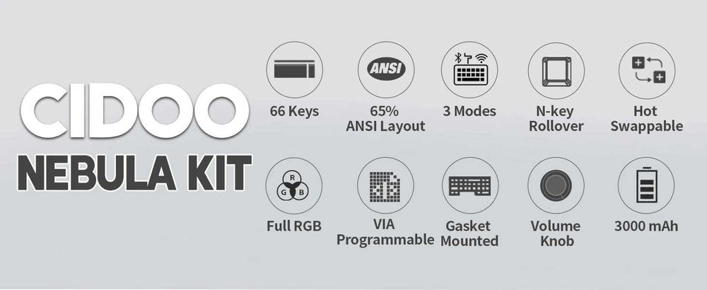 CIDOO Nebula Механічна, безпровідна, Gasket mount 65% (Purple)