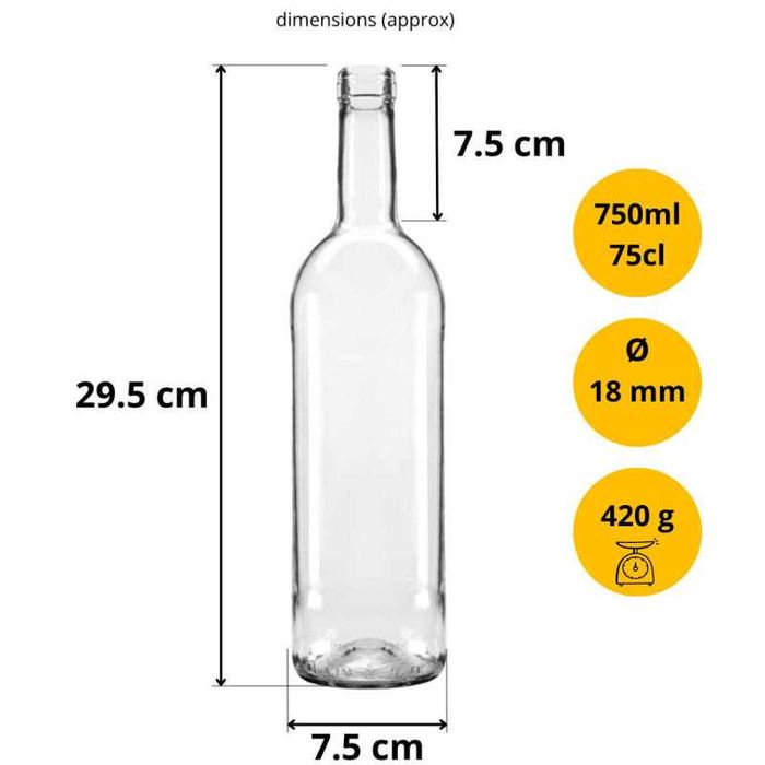 Butelka na wino 750 ml - BORDEAUX - biała + korek - 24 szt.
