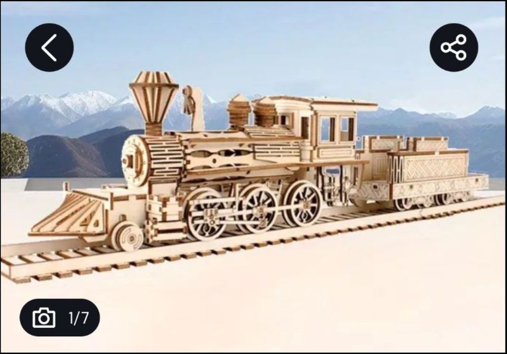 Деревянный конструктор поезд с рельсами