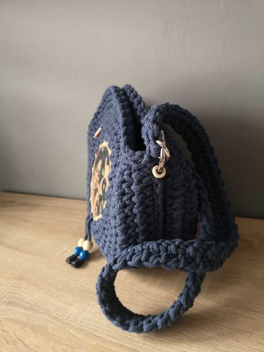 Torebka sznurkowa, ze sznurka – okrągła granatowa – kobieta