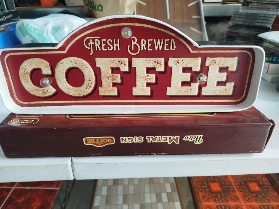 Tablica   podświetlana metalowa   neon   LED  COFFE   .Retro