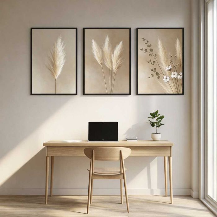 Zestaw 3 plakatów w ramie 30x40 | Trawy Pampasowe | Styl boho Doda