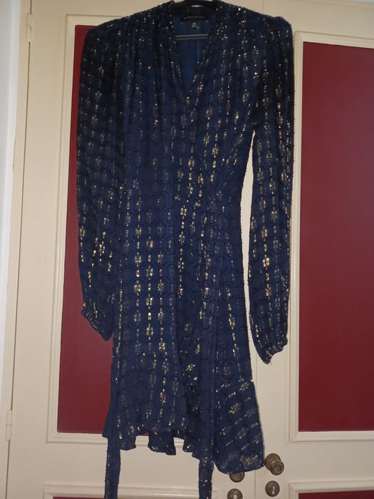 Vestido Banana Republic- Aida Jacquard em tons azul e dourado