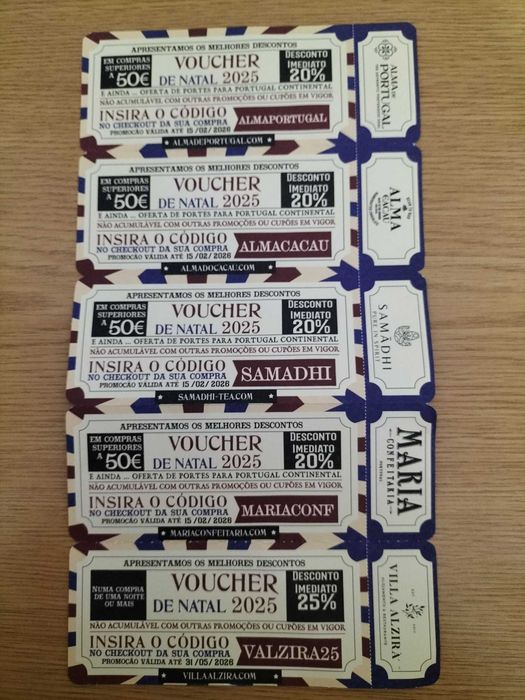 Pack com 5 vales de desconto em lojas