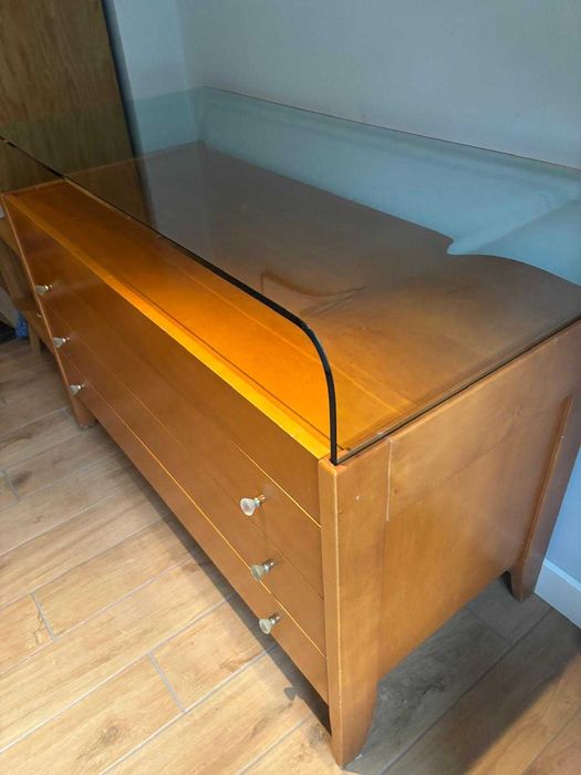 Designerska komoda z giętym szkłem | Styl Vintage / Retro | Unikat!