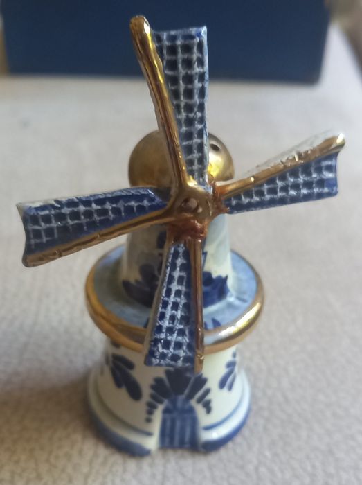 Dutch Blue Delft porcelain windmill salt cellar, antique
