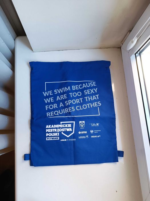 NOWY Worek sportowy pływacki torba niebieski śmieszny z napisem AMPy