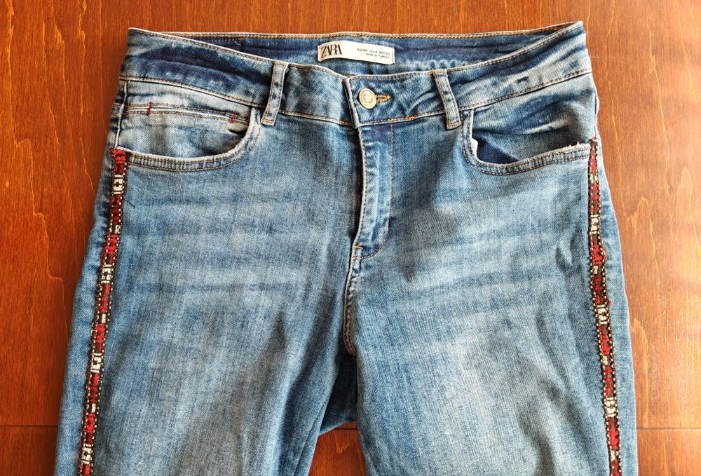 Spodnie jeansowe L 40 Zara niebieskie lampasy