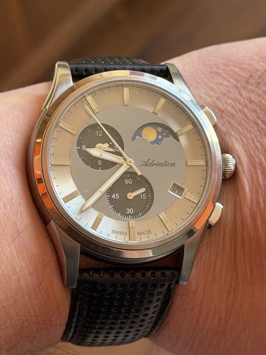 Adriatica Swiss made, fazy księżyca, duży 47/55mm, komplet, idealny st