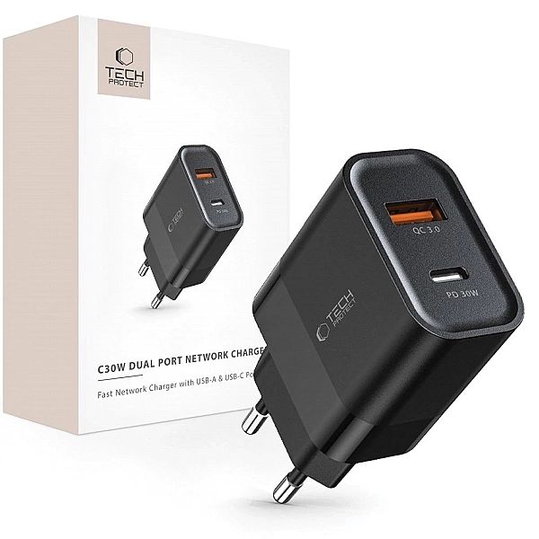 Ładowarka Tech-Protect C30W sieciowa USB-C PD 30W / USB-A QC 3.0 - cza