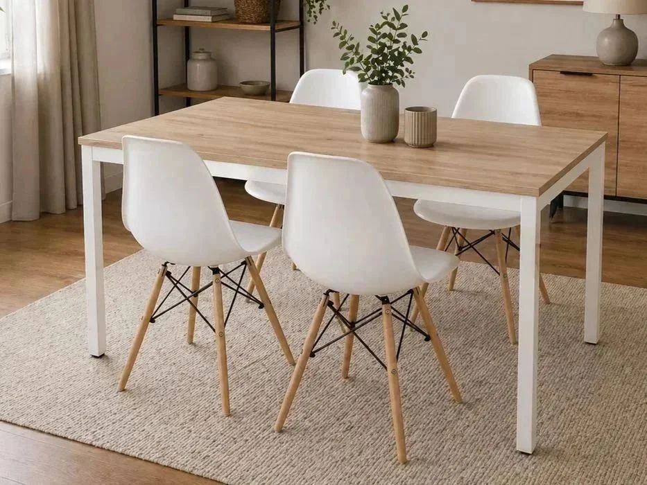 NOWY Stół z Krzesłami do Kuchni Salonu Jadalni Drewniany Biały Loft Metalowy Stół i Krzesła Skandynawskie Nowoczesny 120x60 Okazja Faktura Gwarancja!