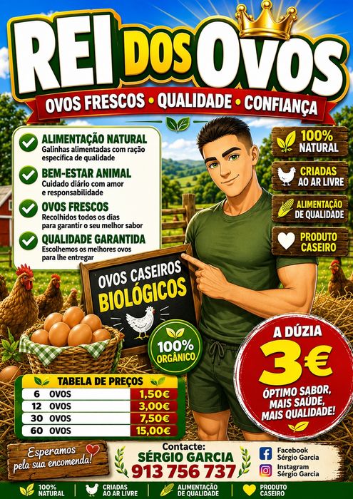 Ovos caseiros'30 ovos-7.50'