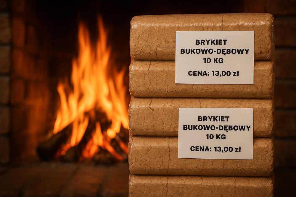 naturalny opał bukowo dębowy BRYKIET drzewny RUF PREMIUM  opak. 10 kg