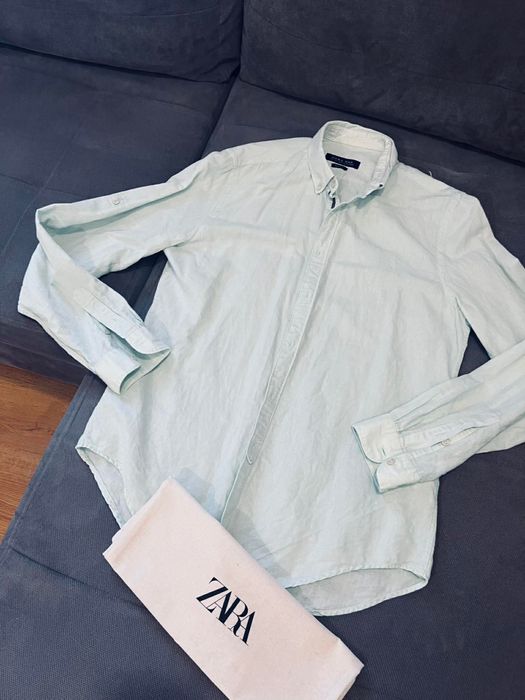 Zara man m slim fit piękna koszula len bawełna