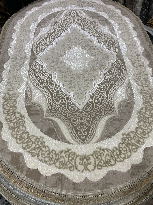 Килим ковер овал прямий сірий бежевий кольори класика абстракція