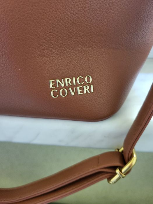 Brązowa torebka shopper Enrico Coveri | Klasyczny kufer z mini portfelem