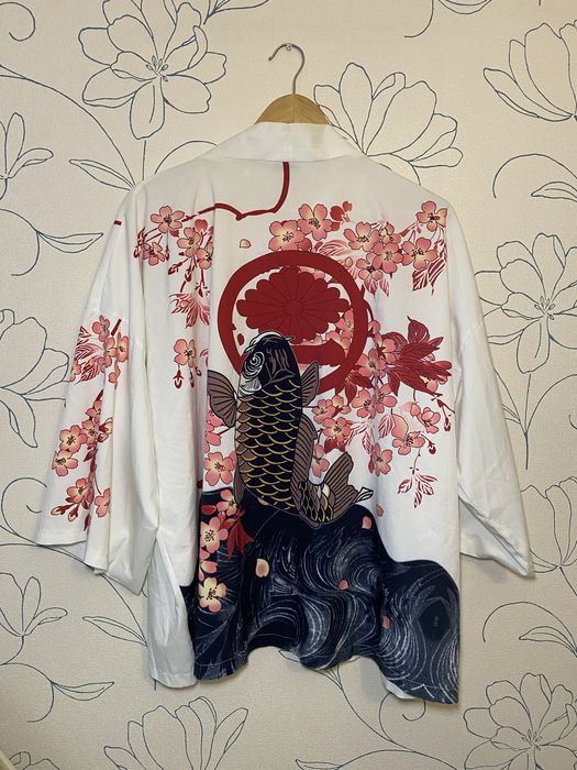 Біле хаорі/кімоно з принтом