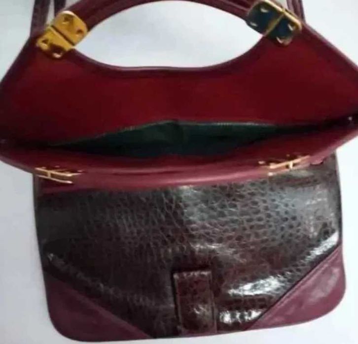 Torebka skóra węża bordowa