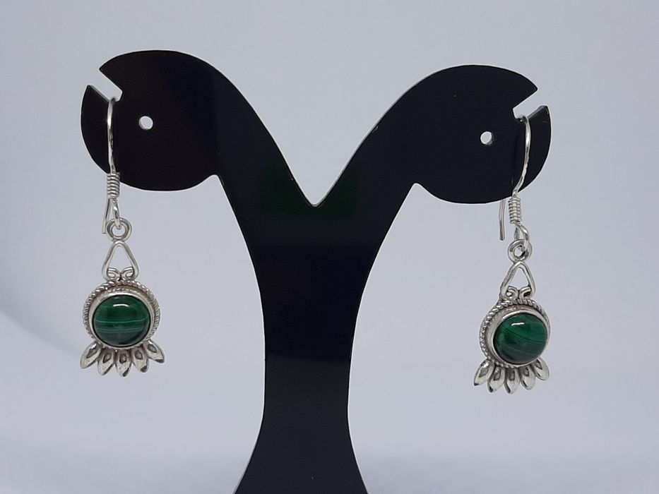 Kolczyki ze srebra, srebro 925 z malachitem