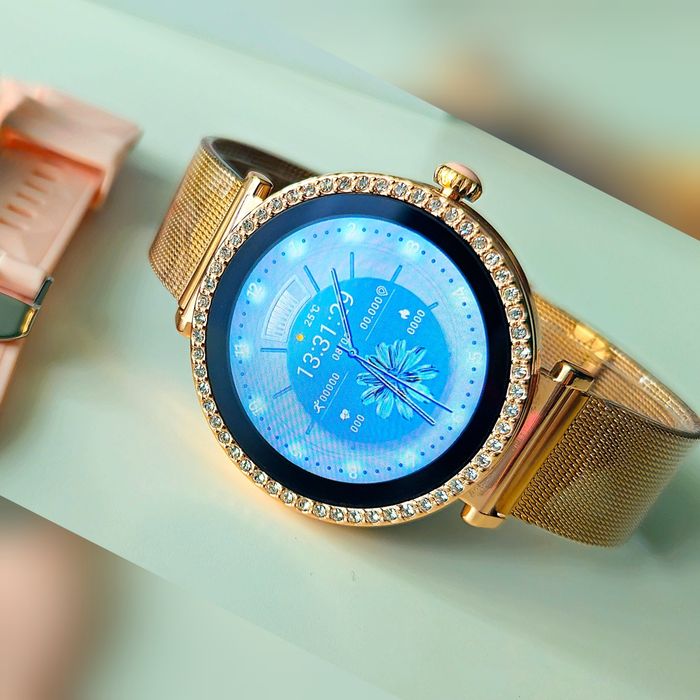 Elegancki funkcjonalny nowy zegarek damski kryształki smartwatch