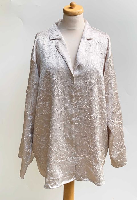 Koszula Srebrna H&M M 38 Połyskująca Marszczona